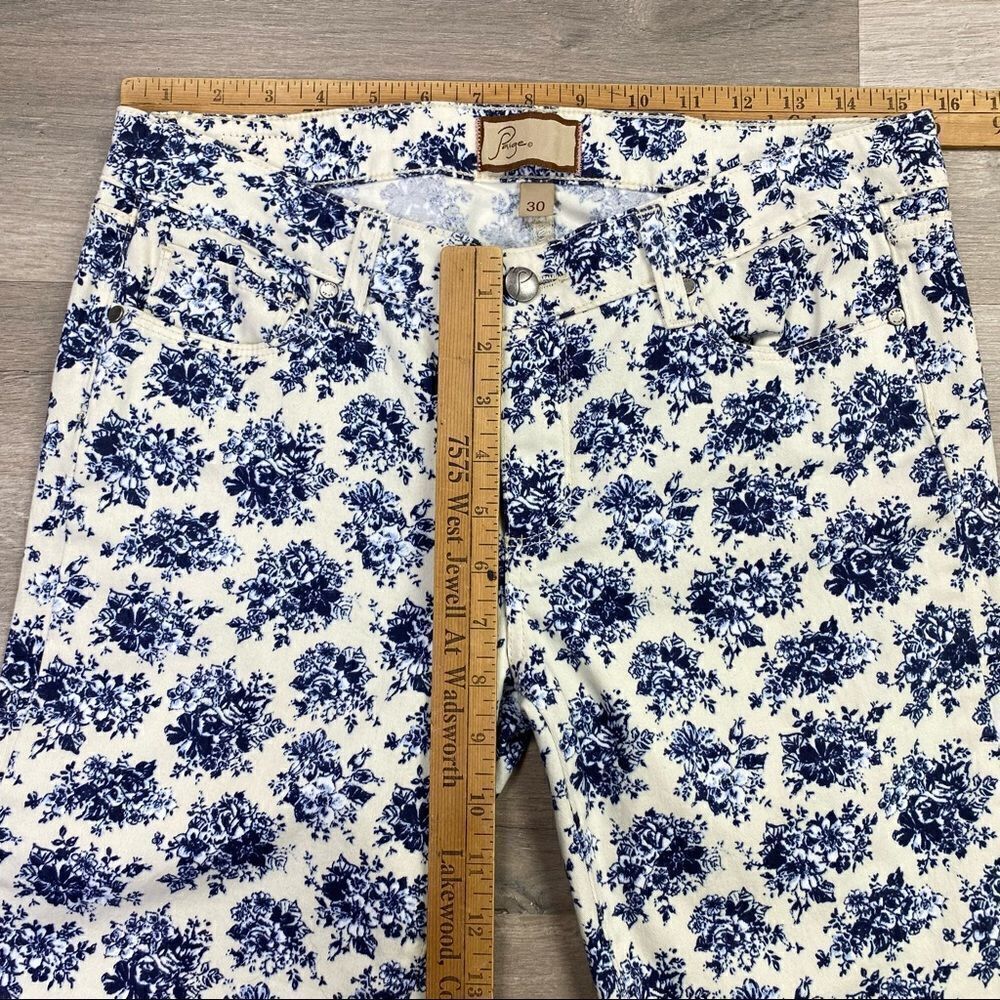 Paige Jeans Women 30 Cream Blue Peg Skinny Floral Stretch Ankle Mid Rise Cottage - Picture 10 of 11